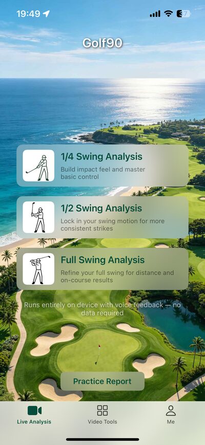 Golf90 App Main Screen
